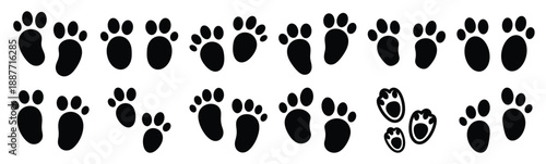 Easter bunny footprints Silhouette vector icon set. Easter vector icons on white background and Vector illustration.