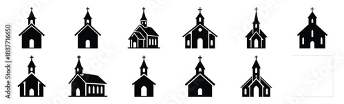 Easter chapel Silhouette vector icon set. Easter vector icons on white background and Vector illustration.