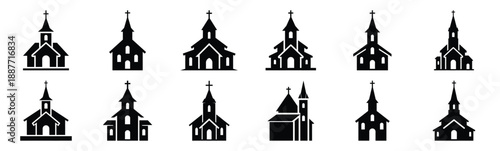 Easter church (1) Silhouette vector icon set. Easter vector icons on white background and Vector illustration.