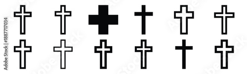 Easter cross outline Silhouette vector icon set. Easter vector icons on white background and Vector illustration.