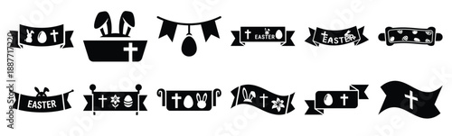 Easter easter banner Silhouette vector icon set. Easter vector icons on white background and Vector illustration.