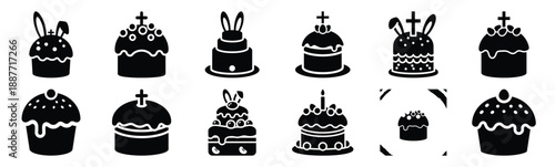 Easter easter cake Silhouette vector icon set. Easter vector icons on white background and Vector illustration.