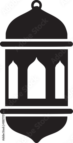 A detailed illustration of a traditional black lantern with ornate arched windows and a hanging loop