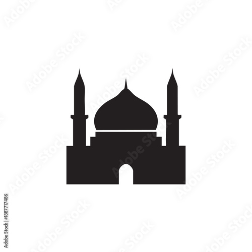 A striking black silhouette depicts a classic mosque structure with its iconic domes and minarets
