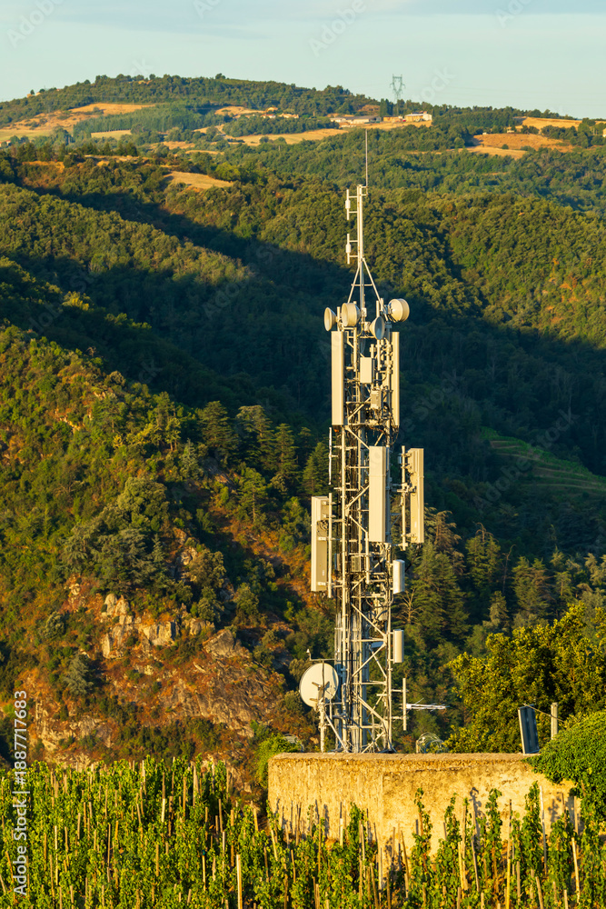 Fototapeta premium Telecommunication tower providing connectivity in Crozes Hermitage countryside France
