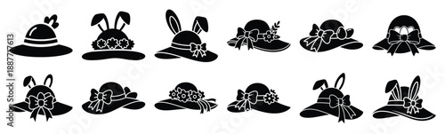 Easter easter hat Silhouette vector icon set. Easter vector icons on white background and Vector illustration.