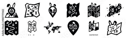 Easter easter map Silhouette vector icon set. Easter vector icons on white background and Vector illustration.