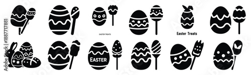 Easter easter treats Silhouette vector icon set. Easter vector icons on white background and Vector illustration.