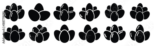 Easter egg cluster Silhouette vector icon set. Easter vector icons on white background and Vector illustration.