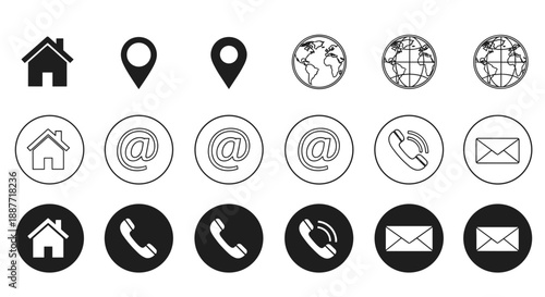 Black Social Media and Contact Icons Set – Minimal Circle Style for Web, Email & Location