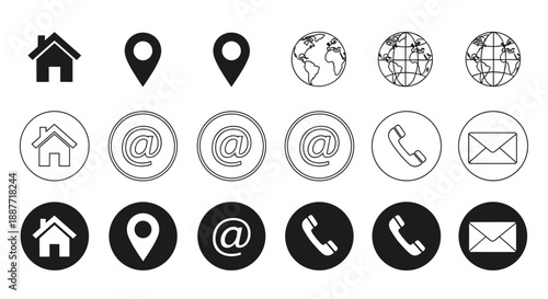 Black Social Media and Contact Icons Set – Minimal Circle Style for Web, Email & Location