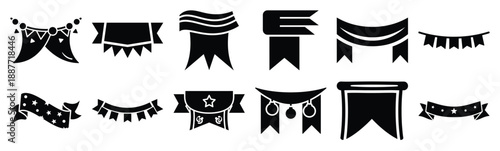 Easter festive banner Silhouette vector icon set. Easter vector icons on white background and Vector illustration.