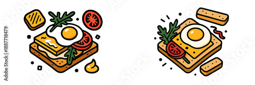 Delicious breakfast sandwich with egg and vegetables in vector art