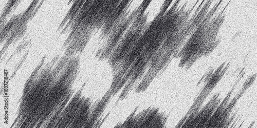 Abstract monochrome background with diagonal dark, smudged brushstrokes and a pervasive grainy texture, suitable for artistic and textured design elements