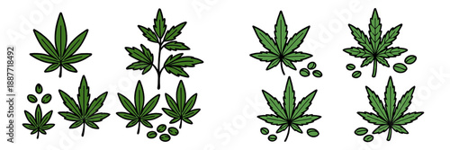 Collection of isolated cannabis leaf vector illustrations