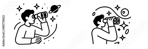 Exploring the cosmos with binoculars in a captivating vector design