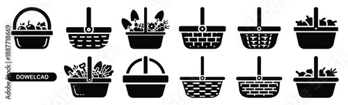 Easter garden basket Silhouette vector icon set. Easter vector icons on white background and Vector illustration.