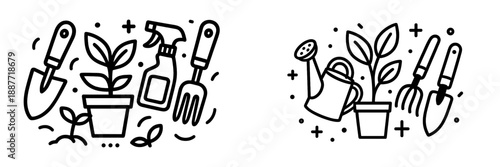 Gardening tools and plants in a vector illustration for microstock use
