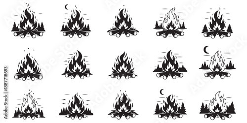 set of silhouettes of grass