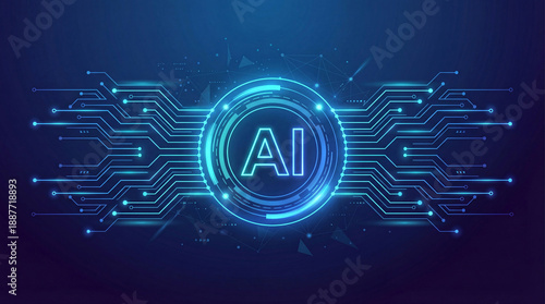 Abstract artificial intelligence technology background with digital circuit design.