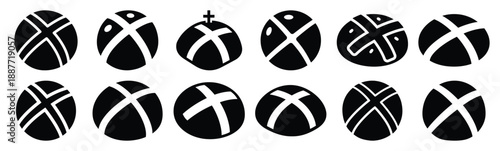 Easter hot cross bun Silhouette vector icon set. Easter vector icons on white background and Vector illustration.