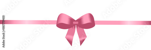 Realistic pink Christmas bow on a white background, vector illustration of festive decoration, gift decoration, party decoration illustration