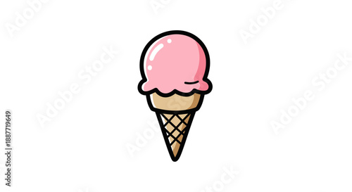 Delicious pink scoop ice cream cone on an isolated white background.
