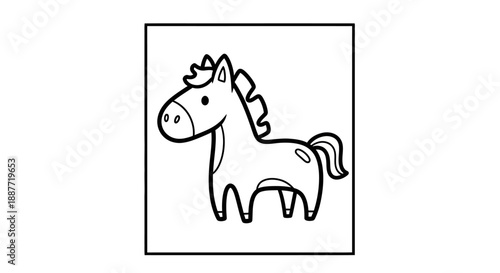 Simple line art cartoon horse standing on an isolated white background.
