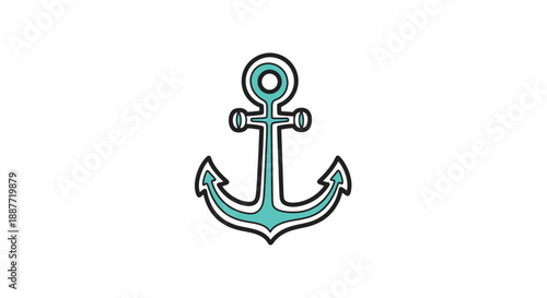 Cute Blue Anchor Isolated White Background Ocean Nautical Element