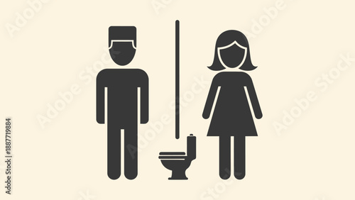 Male and Female Restroom Sign with Toilet Icon.