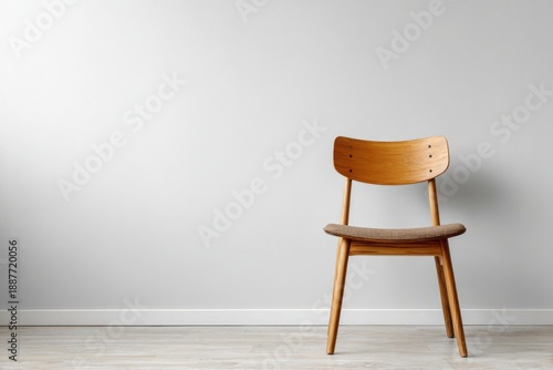 Wallpaper Mural Wooden chair with upholstered seat stands against a pale wall. Torontodigital.ca