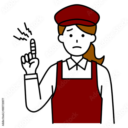 指を怪我しているカフェの女性店員