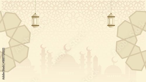 4K Animated background with white color and Islamic design concept, Eid al-Fitr, Ramadan, and religious activities and minimalist Islamic ornaments.