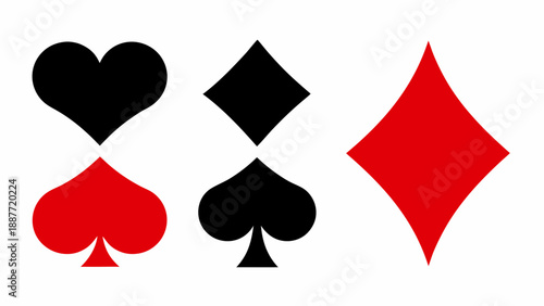 Four playing card suits are displayed hearts diamonds clubs and spades