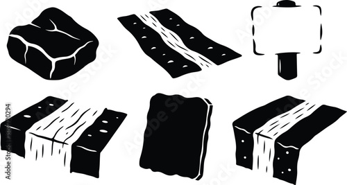 Black and white illustration of various tape shapes
