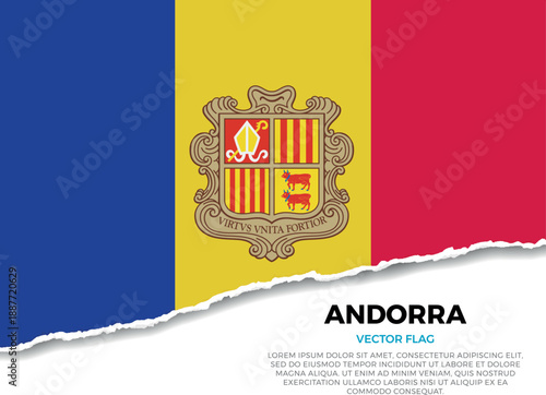 Flag of Andorra. Creative Torn Paper Edge Effect on transparent background