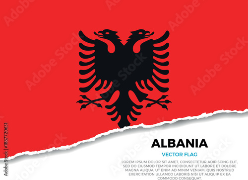 Flag of Albania. Creative Torn Paper Edge Effect on transparent background
