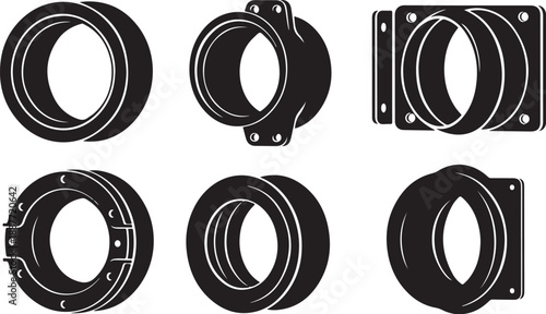 Industrial Pipe Flanges and Connectors in Black and White