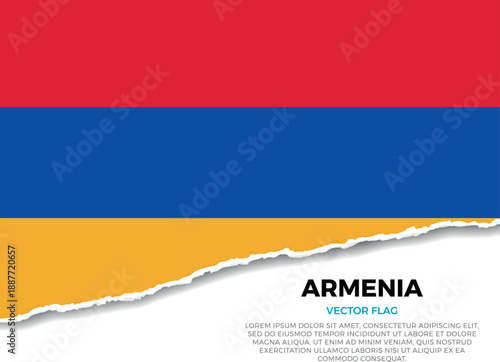 Flag of Armenia. Creative Torn Paper Edge Effect on transparent background