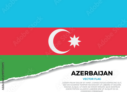 Flag of Azerbaijan. Creative Torn Paper Edge Effect on transparent background