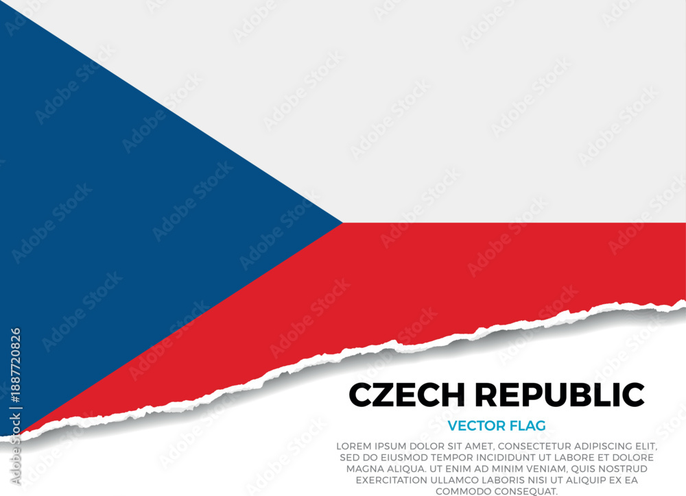 Fototapeta premium Flag of Czech Republic. Creative Torn Paper Edge Effect on transparent background