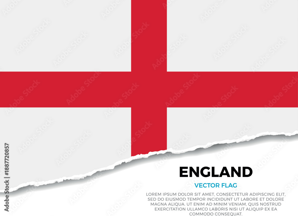 Fototapeta premium Flag of England. Creative Torn Paper Edge Effect on transparent background