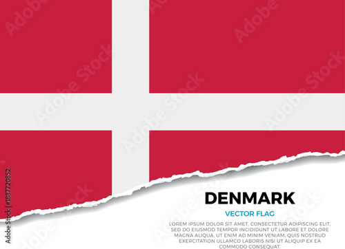 Flag of Denmark. Creative Torn Paper Edge Effect on transparent background