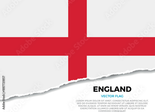 Flag of England. Creative Torn Paper Edge Effect on transparent background