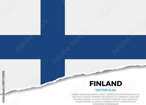 Flag of Finland. Creative Torn Paper Edge Effect on transparent background