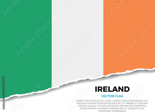 Flag of Ireland. Creative Torn Paper Edge Effect on transparent background