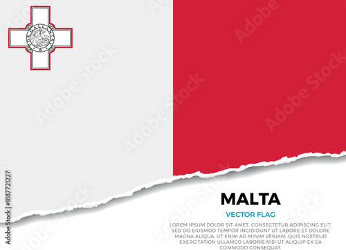 Flag of Malta. Creative Torn Paper Edge Effect on transparent background