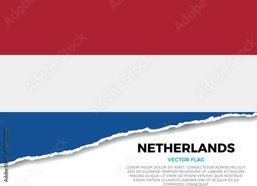 Flag of Netherlands. Creative Torn Paper Edge Effect on transparent background