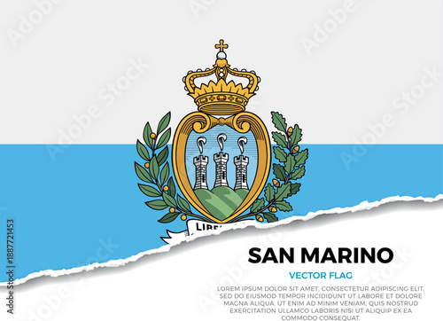 Flag of San Marino. Creative Torn Paper Edge Effect on transparent background