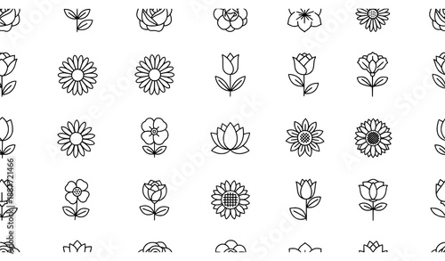 Flower Icon Pattern Vector | Minimal Line Art Repeating Pattern